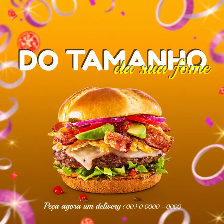 Convite Post Para Hamburgueria Tomate – tema Mais pesquisados moderno, colorido, divertido, gastronômico, temática de comida