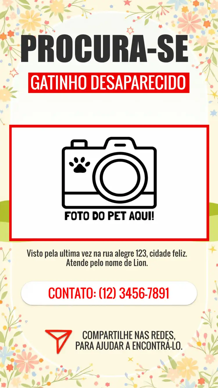 Convite Post Procura-se Pet Desaparecido Com Foto Gato – tema Mais pesquisados colorido, ilustrativo, moderno, divertido, minimalista, informativo