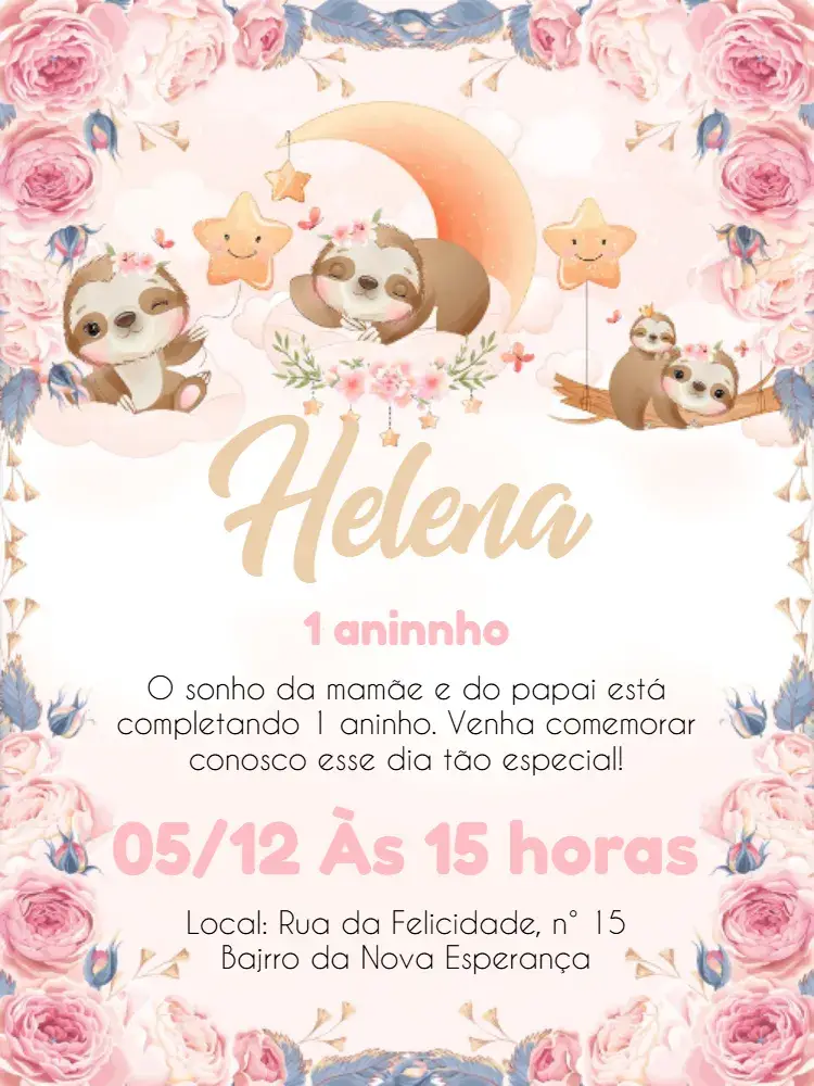 Convite Preguiça Floral Branco