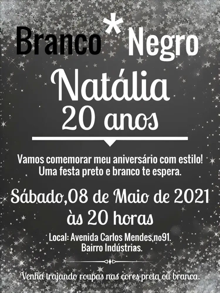 Convite Preto E Branco Adulto
