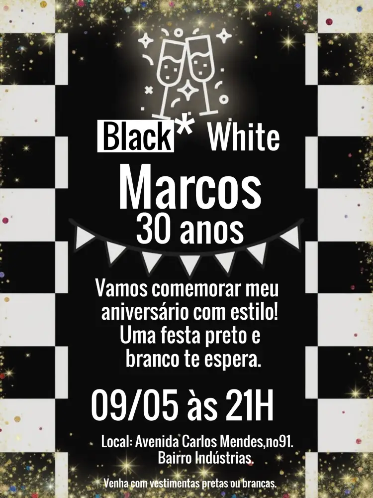 Convite Preto E Branco Adulto