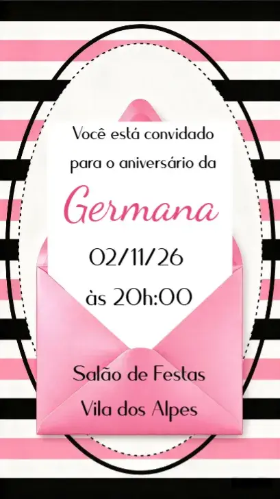 Convite Preto e Rosa Listrado