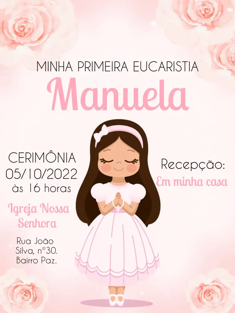 Convite Primeira Comunhão Barismo editável e personalizável