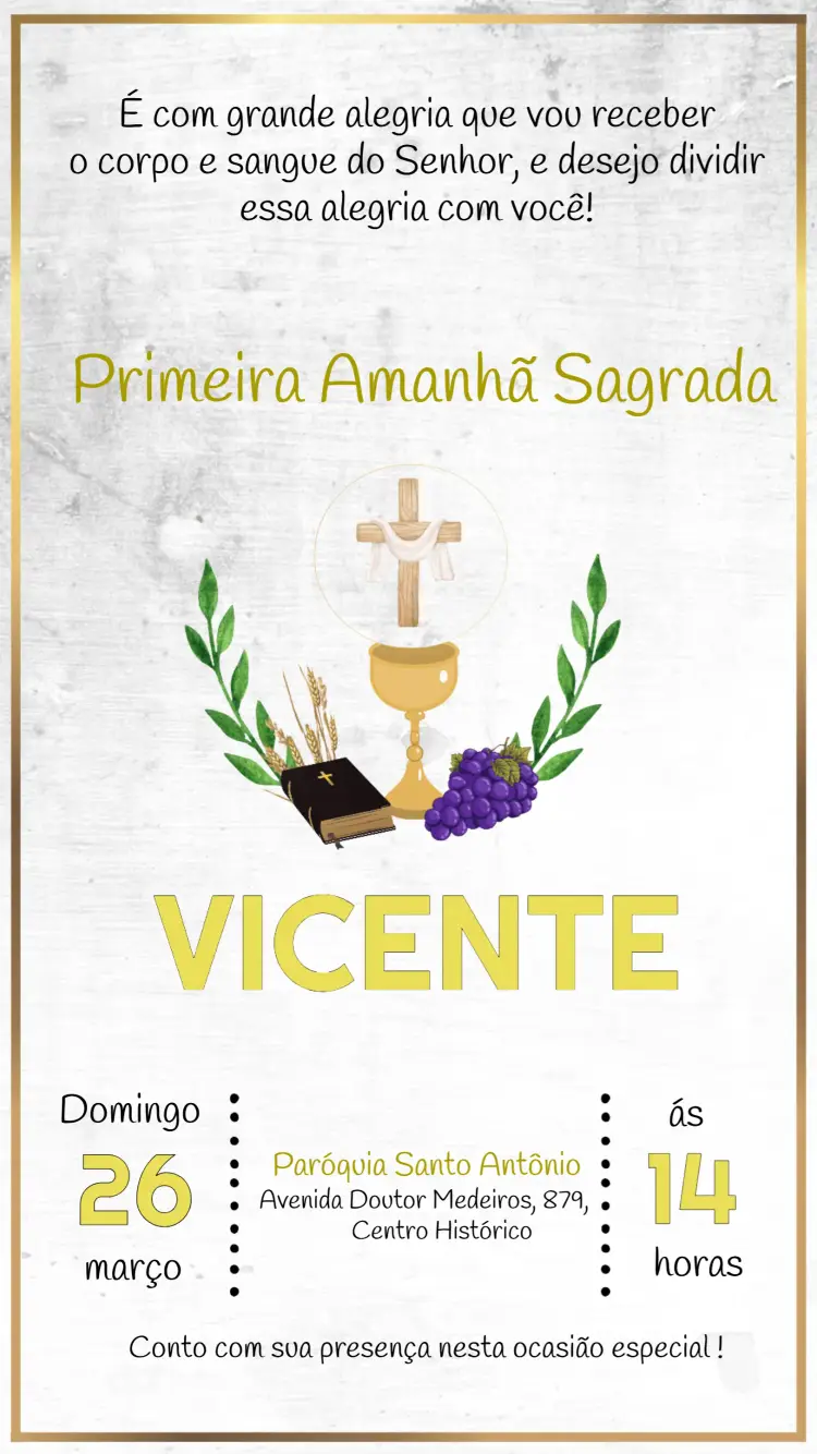 Convite Primeira Comunhão Batizado editável e personalizável