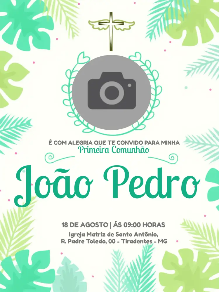 Convite Primeira Comunhão Com Foto Anjo editável e personalizável