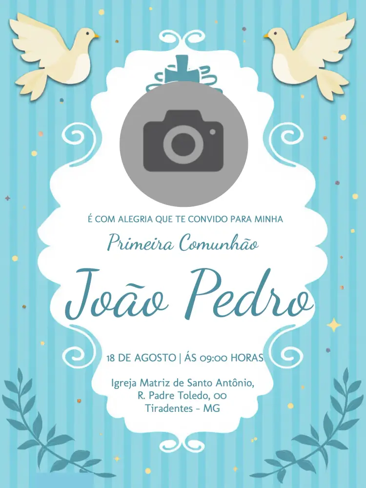 Convite Primeira Comunhão Com Foto Anjo