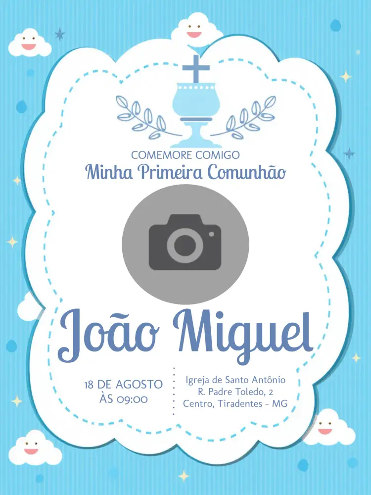 Convite Primeira Comunhão Com Foto Anjo