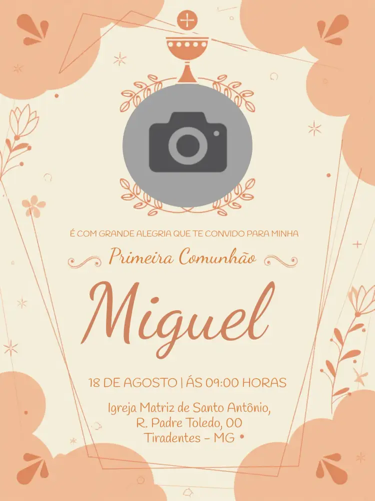 Convite Primeira Comunhão Com Foto Dourado