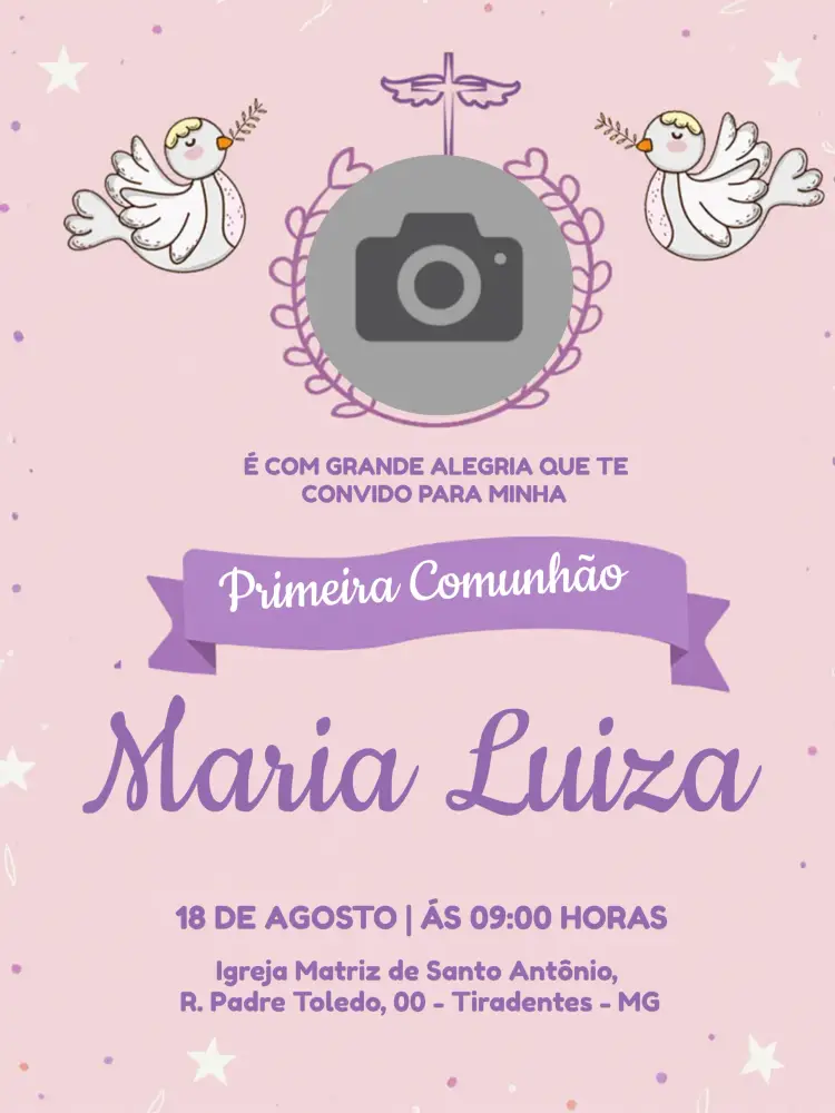 Convite Primeira Comunhão Com Foto Igreja