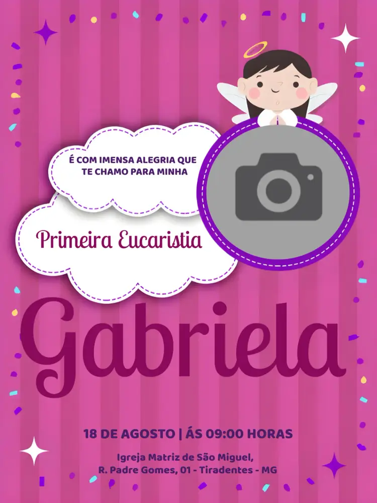 Convite Primeira Comunhão Com Foto Igreja editável e personalizável