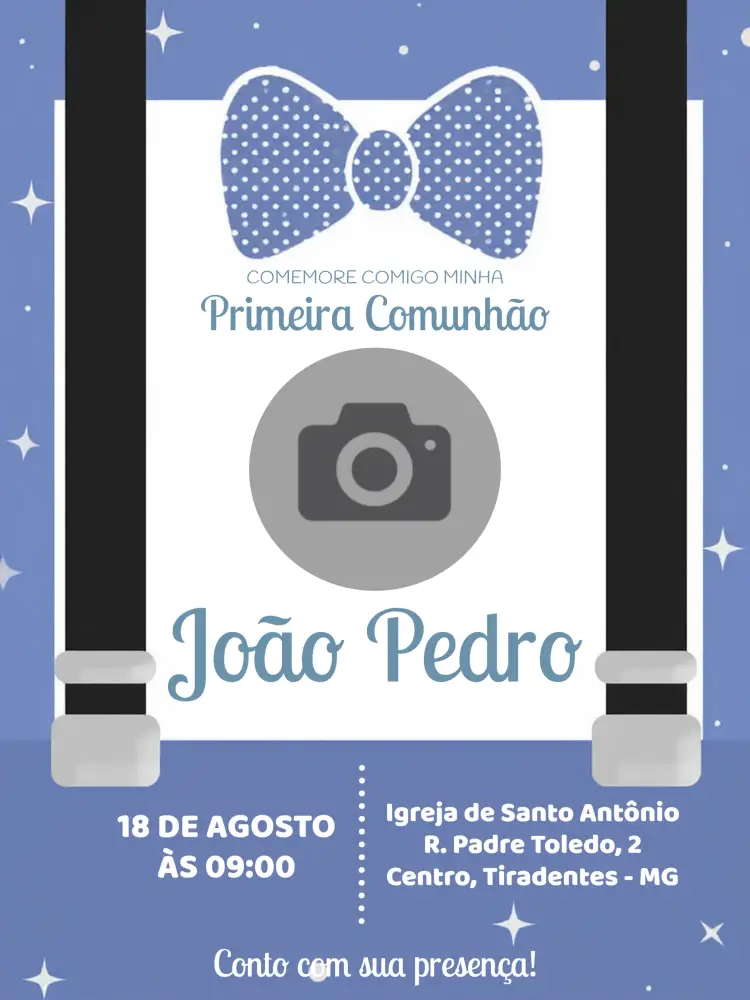 Convite Primeira Comunhão Com Foto Menino
