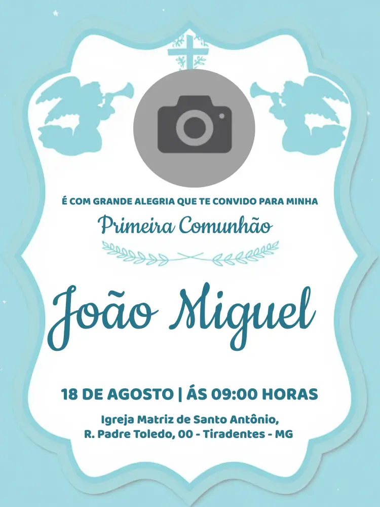 Convite Primeira Comunhão Com Foto Menino editável e personalizável