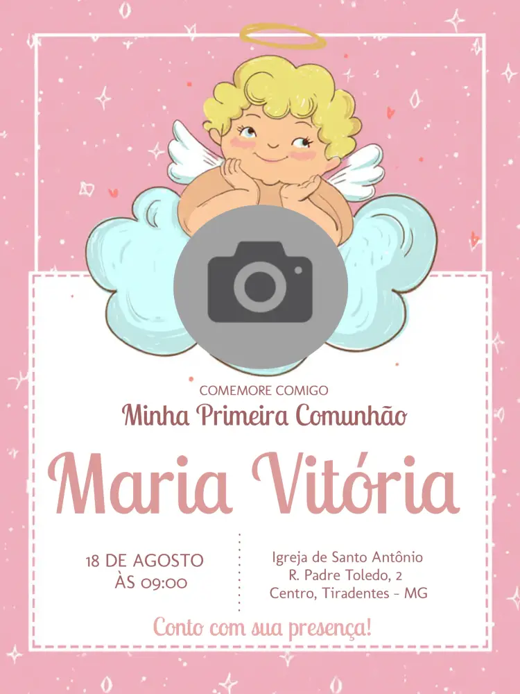 Convite Primeira Comunhão Com Foto Pink