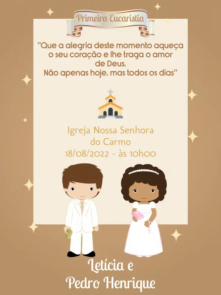 Convite Primeira Eucaristia Branco editável e personalizável