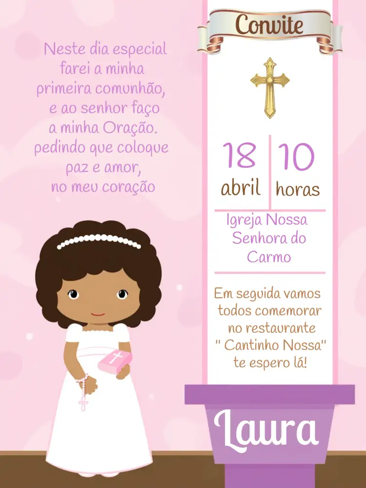 Convite Primeira Eucaristia Dourado
