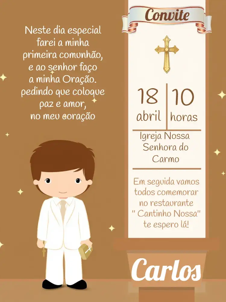 Convite Primeira Eucaristia Dourado