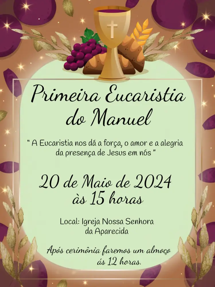 Convite Primeira Eucaristia Dourado