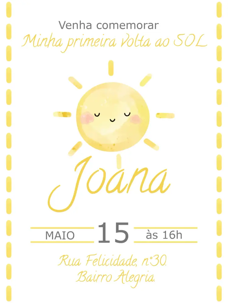Convite Primeira Volta Ao Sol Amarelo