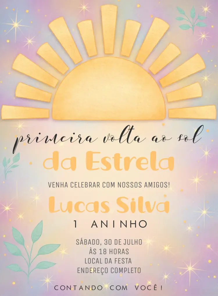 Convite Primeira Volta Ao Sol Dias