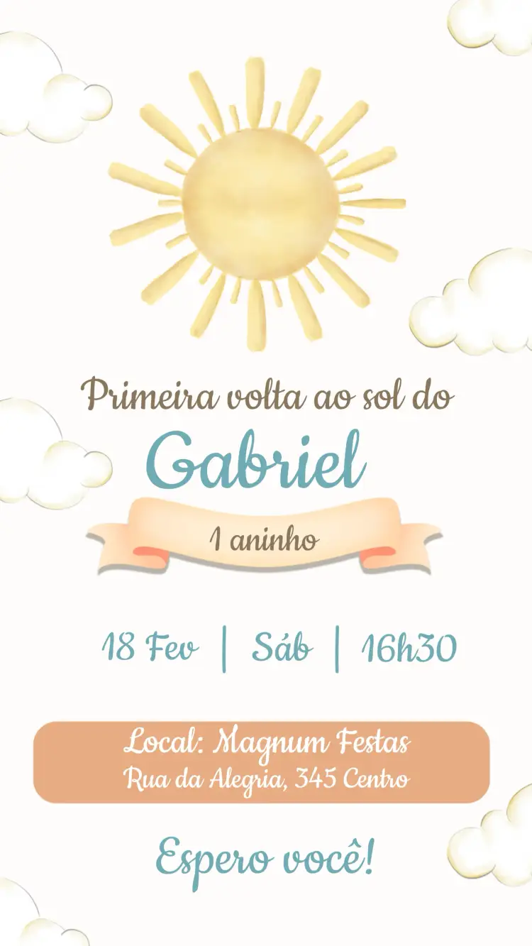 Convite Primeira Volta Ao Sol Menina editável e personalizável