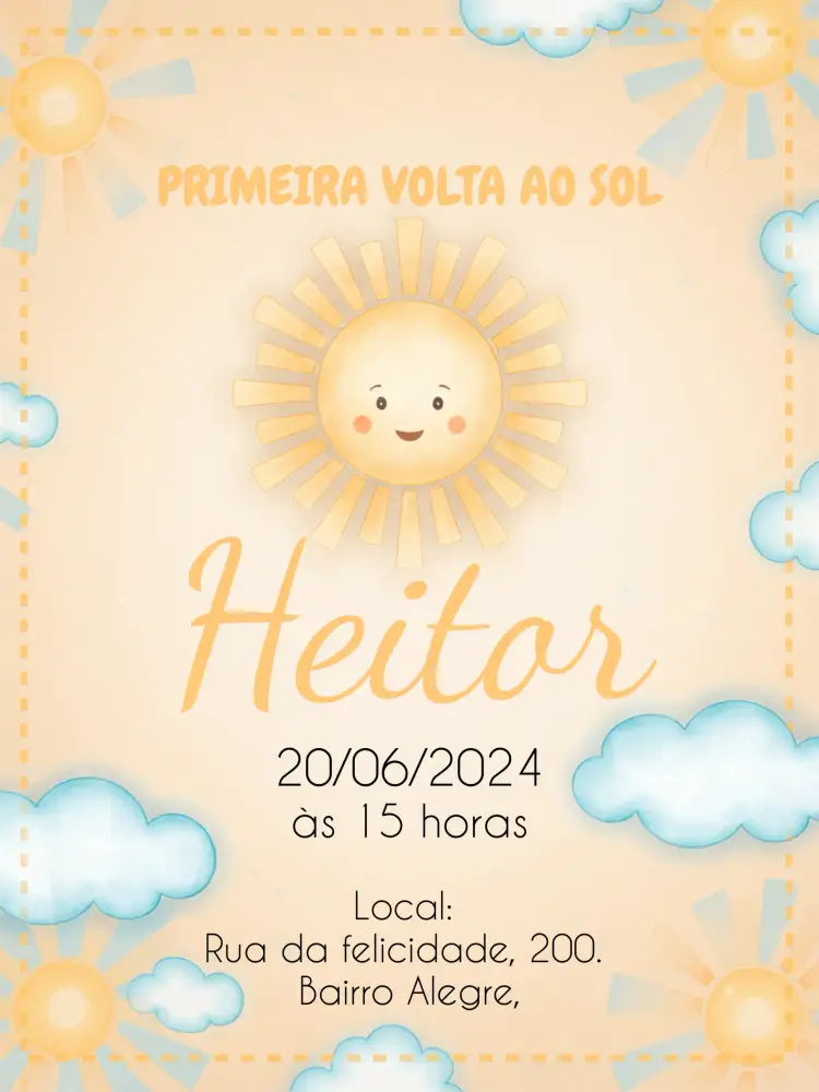 Convite Primeira Volta Ao Sol Menino Floral – tema Primeira Comunhão floral, aquarela, colorido, infantil, moderno, alegre