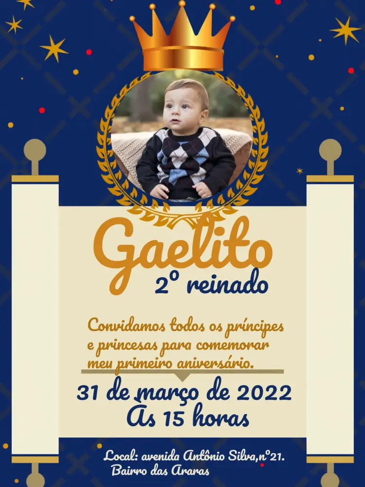 Convite Primeiro Reinado Menino Com Foto 1