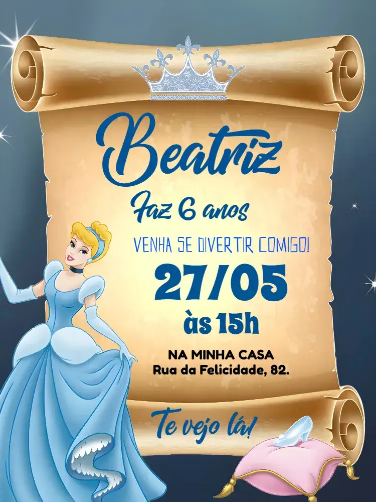 Convite Princesa Cinderela Azul – tema Mais pesquisados azul, princesa, disney, fantasia, mágico