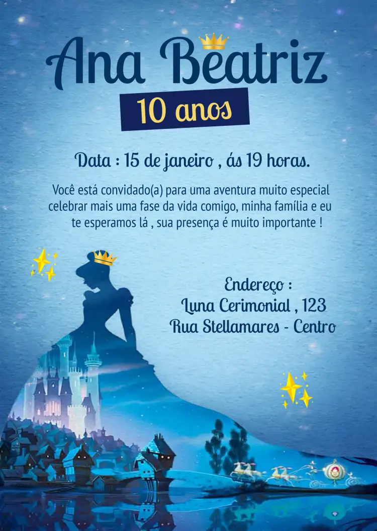 Convite Princesa Cinderela Disney Da