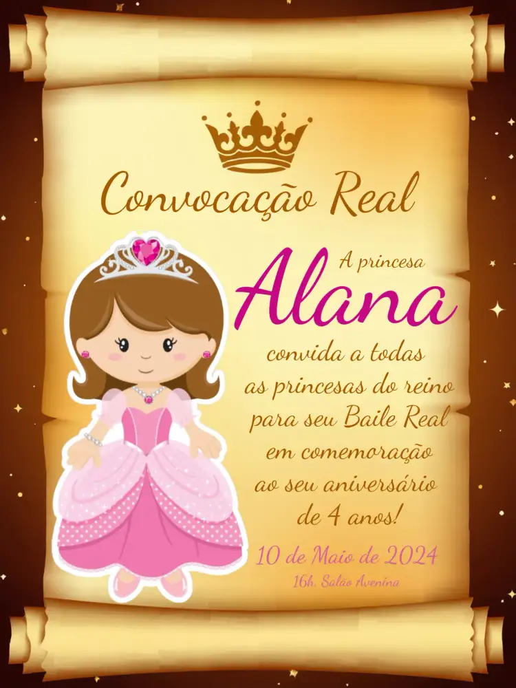 Convite Princesa Convocação Real Roxo – tema Aniversário Infantil magical, princesa, roxo e rosa, coroa, festa temática, elegante