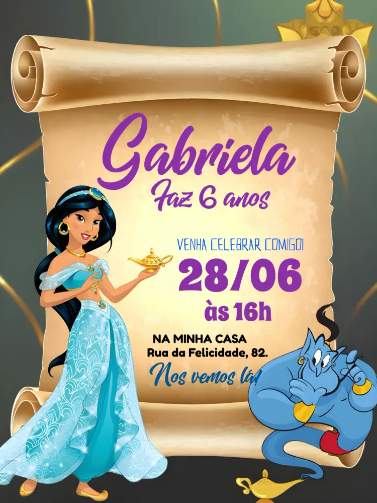 Convite Princesa Jasmine Menina
