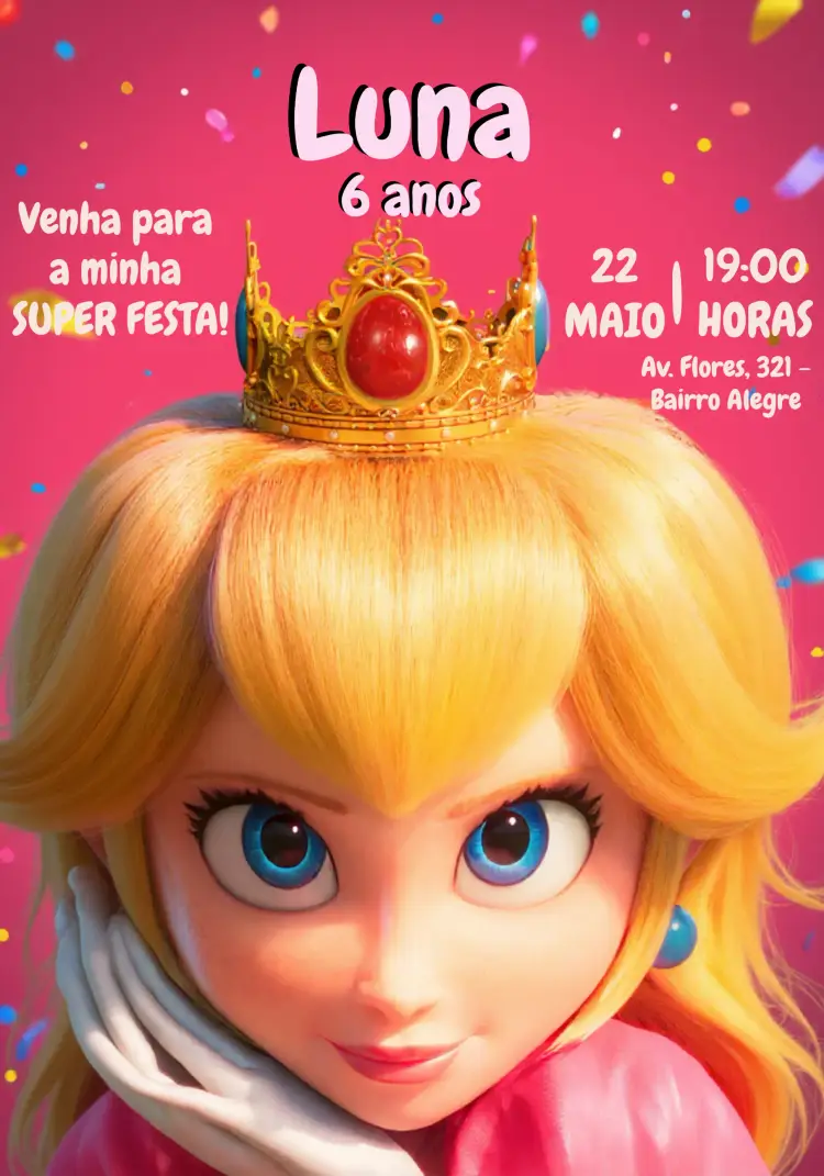 Convite Princesa Peach Brilho