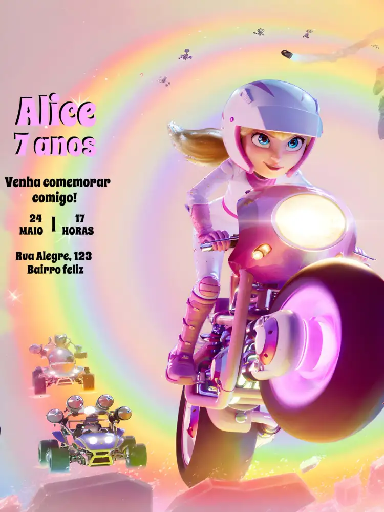 Convite Princesa Peach Mario – tema Aniversário colorido, infantil, jogos, fantasia, divertido, princesas