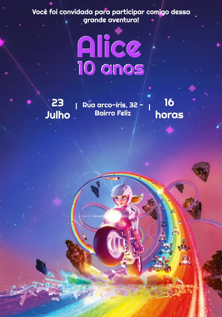 Convite Princesa Peach Kart Mário