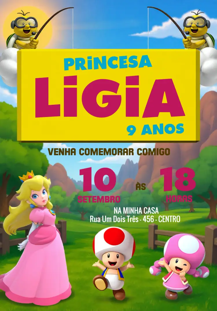 Convite Princesa Peach Verde