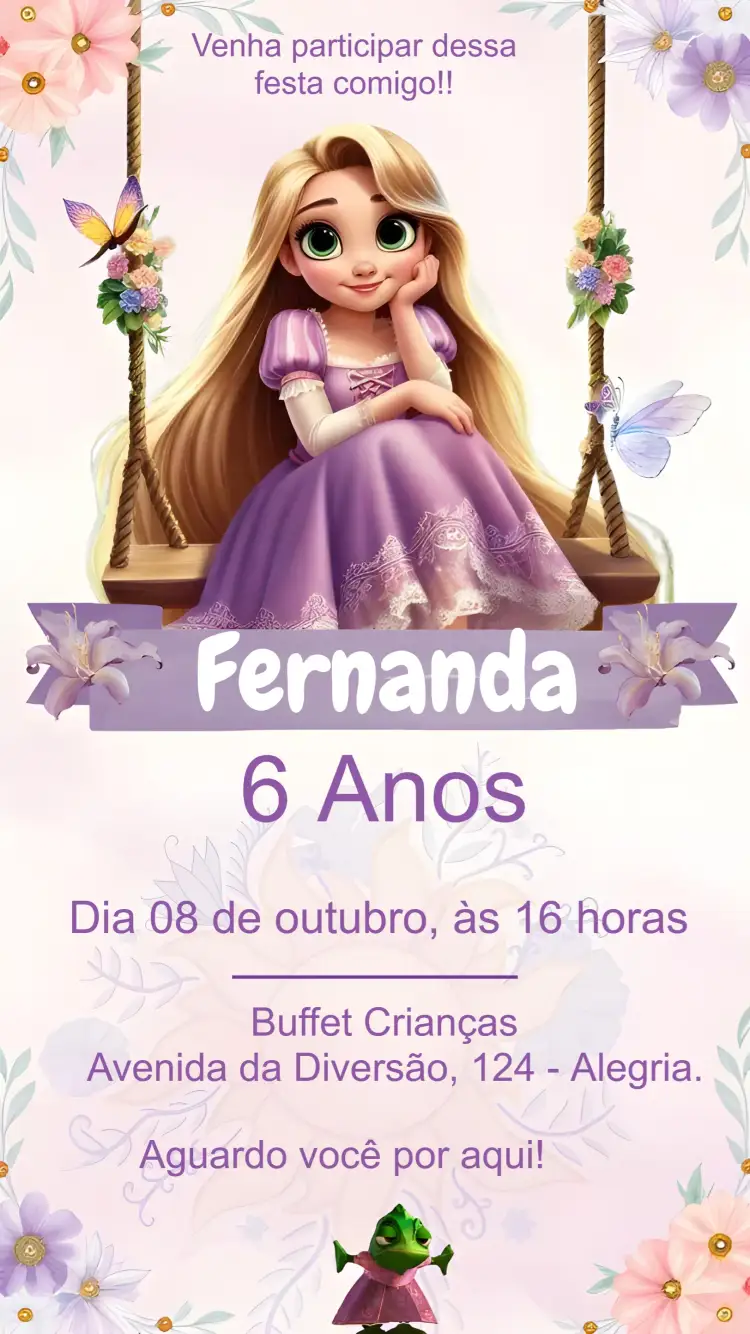 Convite Princesa Rapunzel Princesas – tema Mais pesquisados floral, colorido, temático, mágico, infantil, encantado
