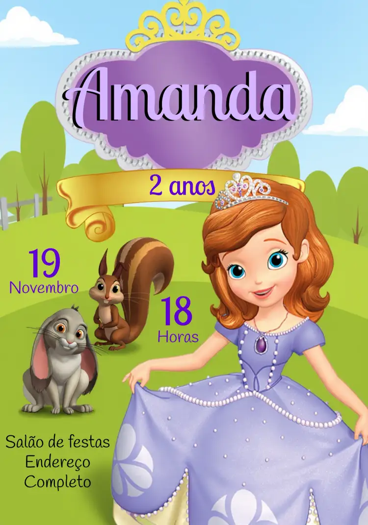 Convite Princesa Sofia Roxo – tema Mais pesquisados roxo, dourado, princesas, infantil, fantasia, mágico