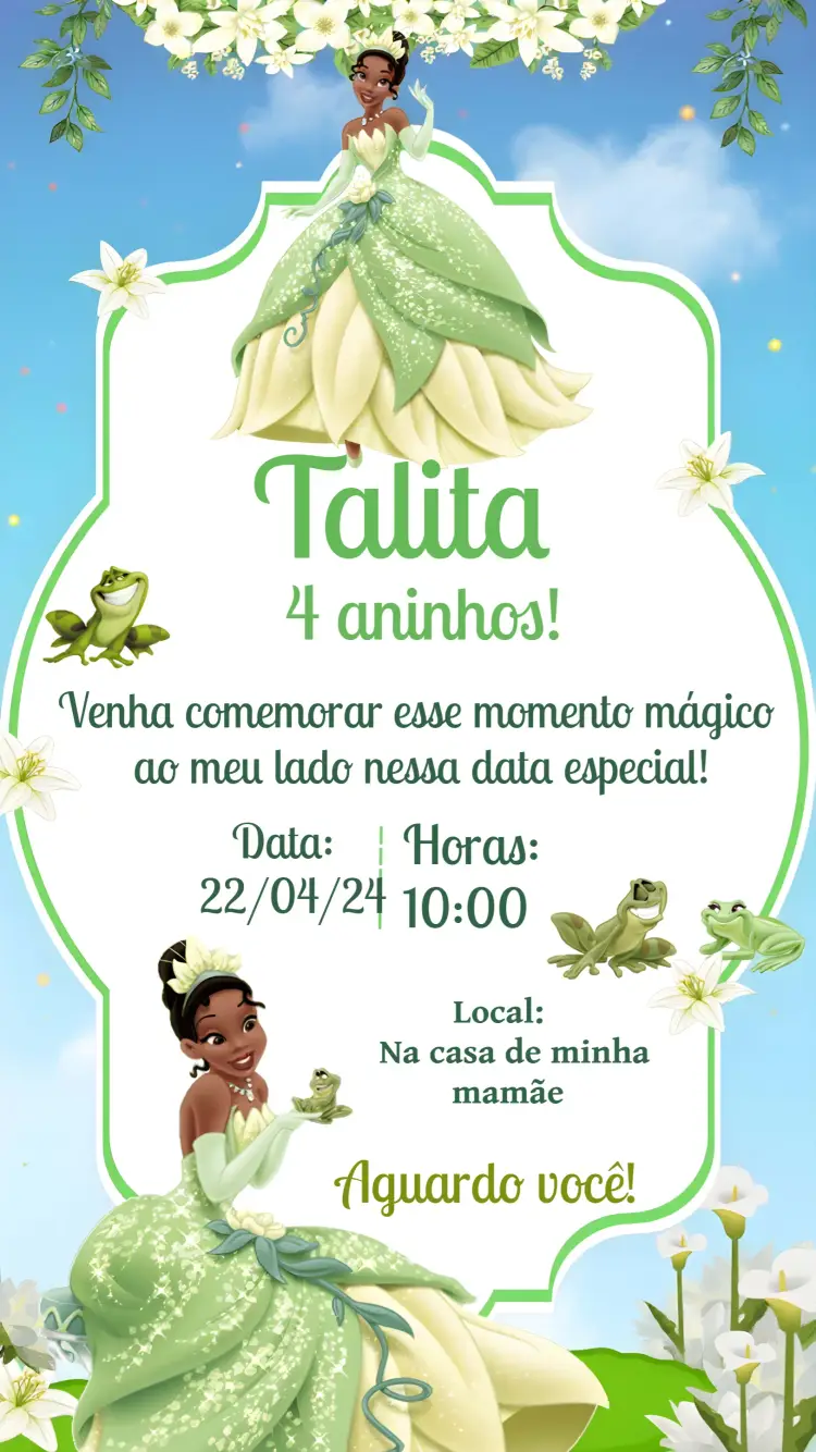 Convite Princesa Tiana Verde