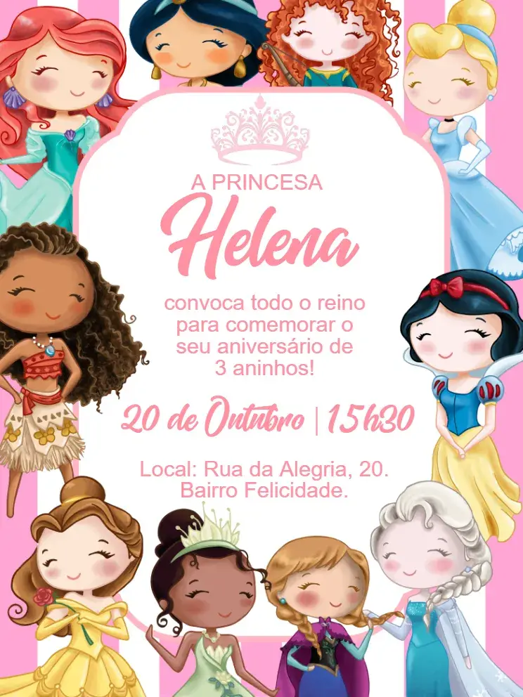 Convite digital Princesas da Disney