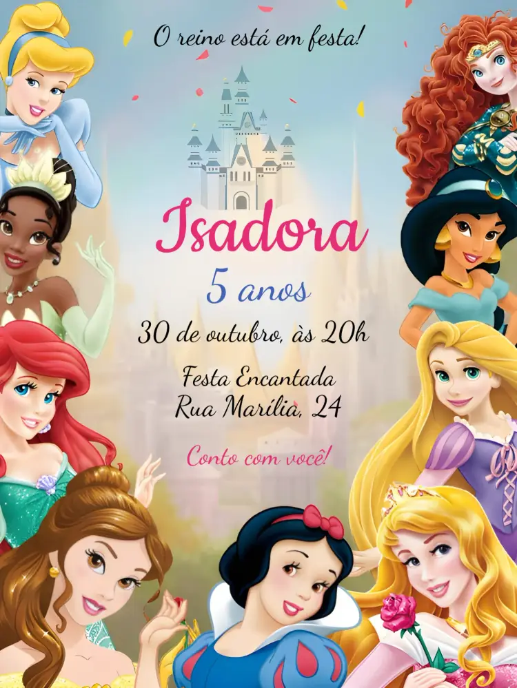 Convite Princesas Da Disney Infantil
