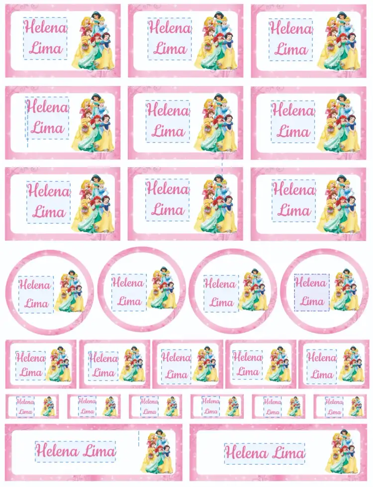 Convite Princesas Disney – tema Cartão cores pastel, estilo lúdico, elementos gráficos de conto de fadas, ilustrações vibrantes, toques brilhantes, design moderno