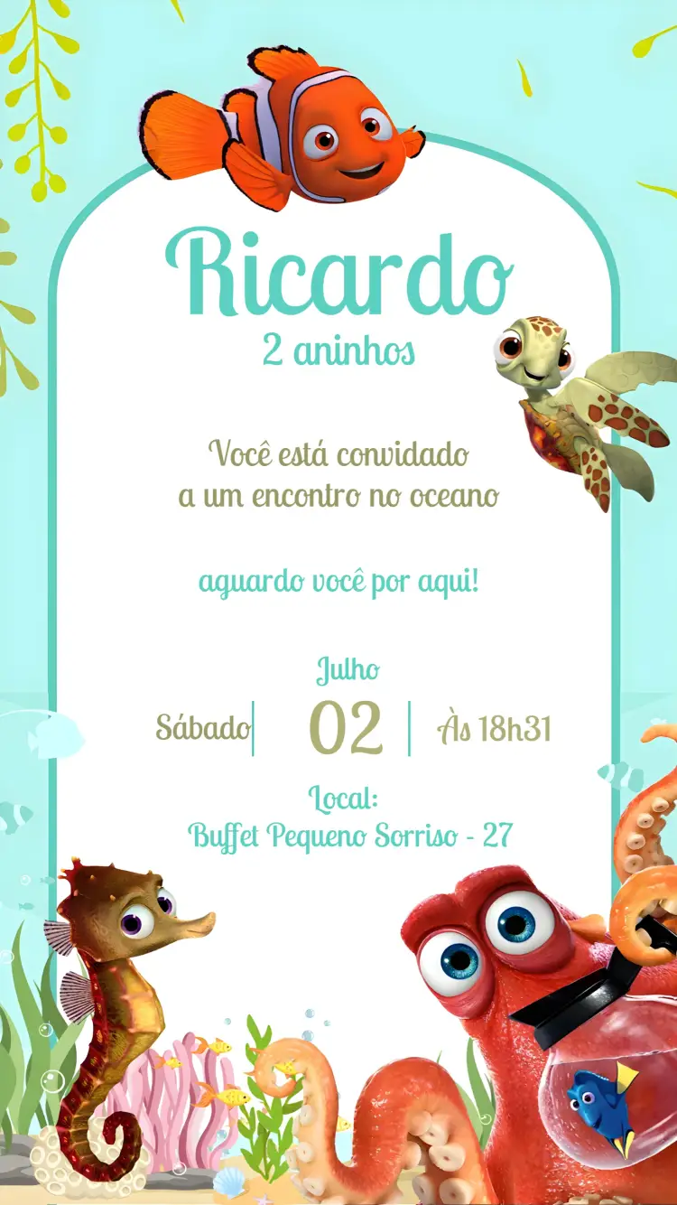 Convite Procurando O Nemo