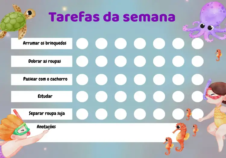 Convite Quadro De Atividades - Fundo Do Mar Tartaruga – tema Aniversário Infantil fundo do mar, colorido, lúdico, tropical, marinho, divertido
