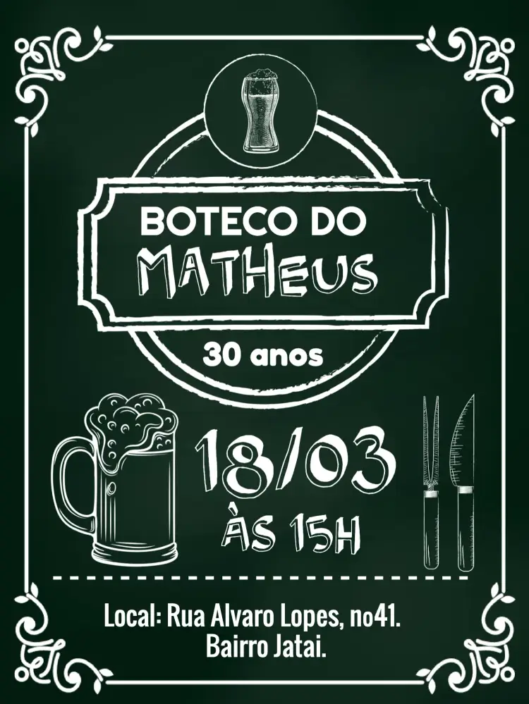 Convite Quadro Negro Boteco Cerveja
