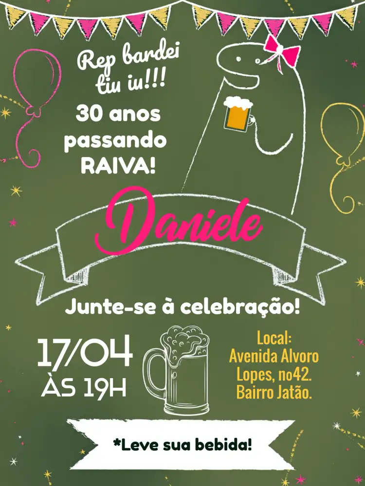 Convite Quadro Negro Flork 20 – tema Aniversário chalkboard, moderno, colorido, divertido, descontraído, jovial