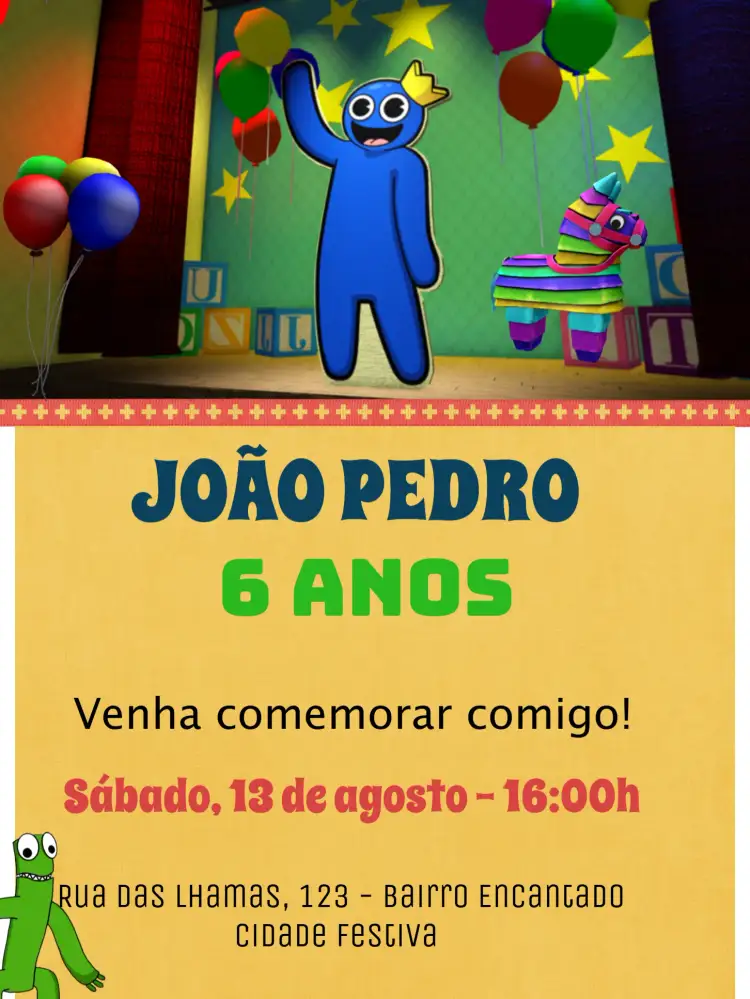 Convite Rainbow Friends Infantil – tema Mais pesquisados colorido, lúdico, moderno, infantil, divertido