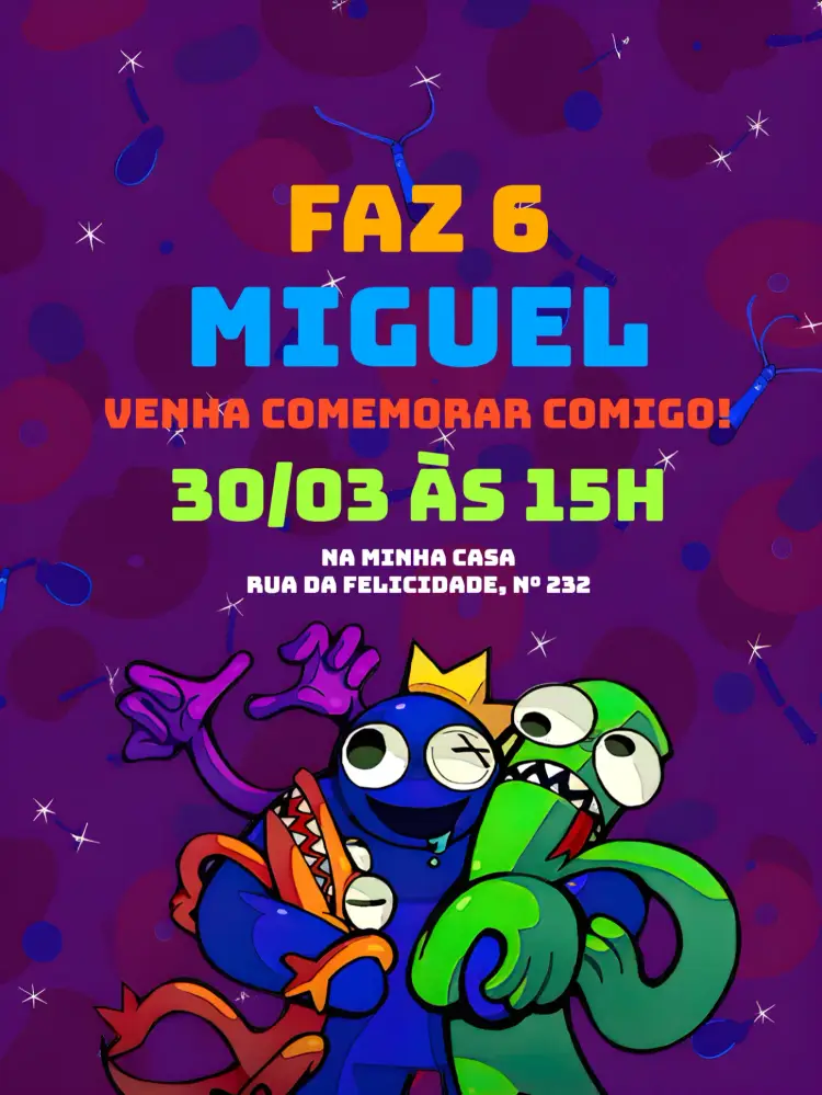 Convite Rainbow Friends Menino