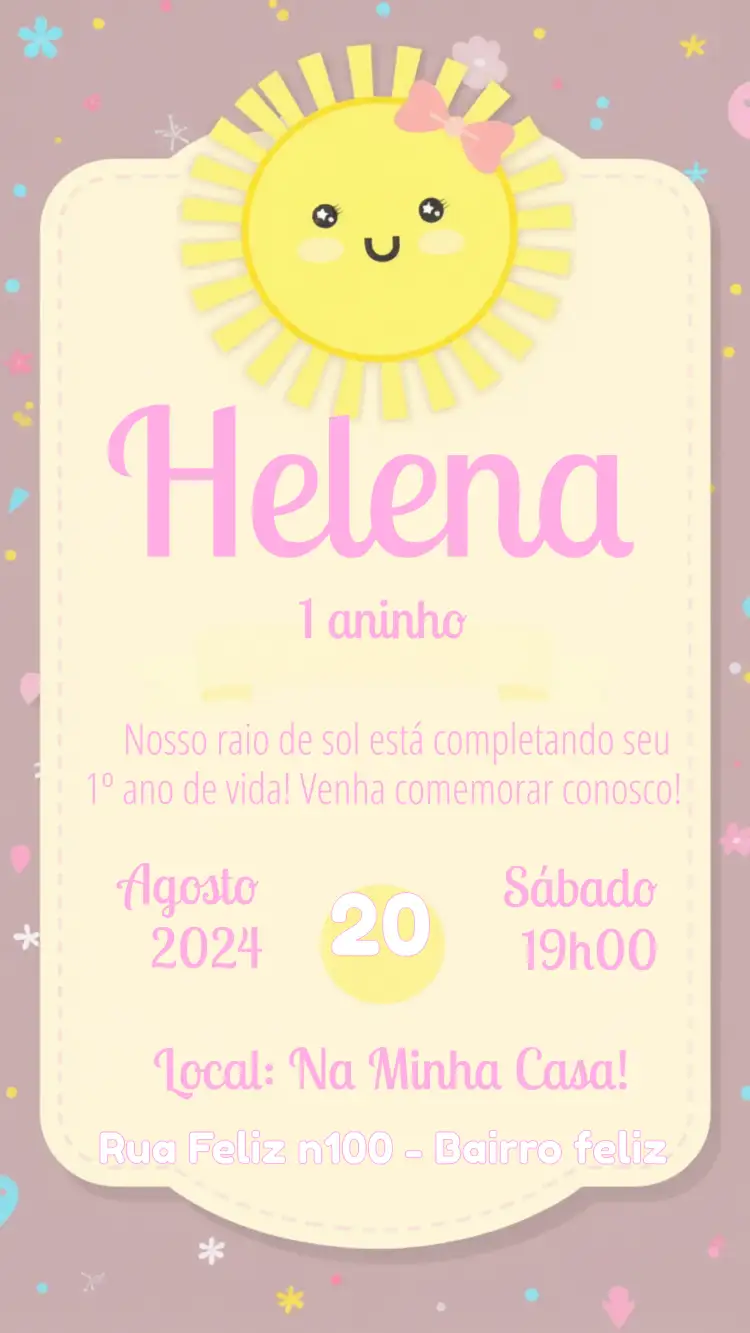 Convite Raio De Sol Amarelo – tema Mais pesquisados solar, colorido, delicado, infantil, floral, moderno