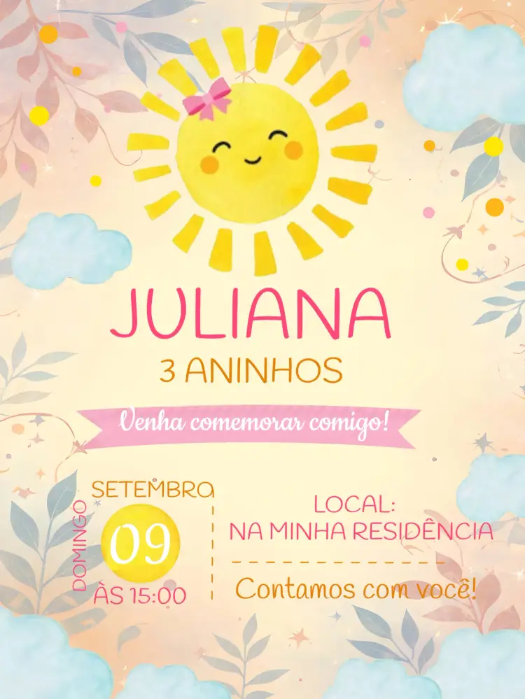 Convite Raio De Sol Menina Nuvem