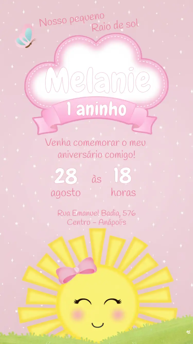 Convite Raio De Sol Menino – tema Primeira Comunhão iluminado, alegre, colorido, lúdico, infantil, moderno