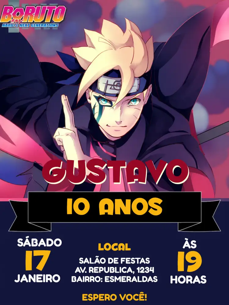 Convite Red Crescer É Uma Fera Branco – tema Aniversário Infantil moderno, lúdico, colorido, temático, anime, divertido
